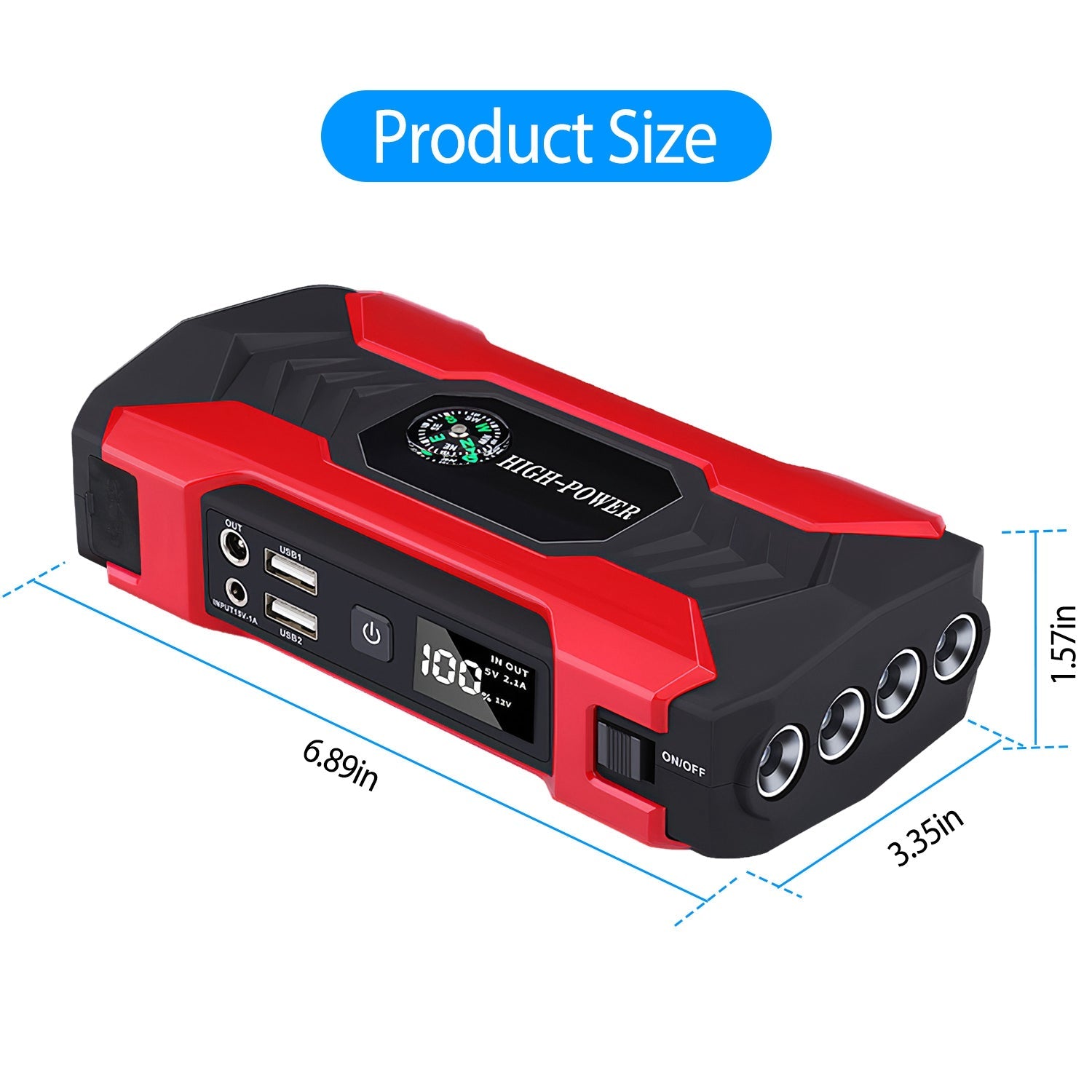 Car Jump Starter 800A 28000mAh with LCD & LED Light