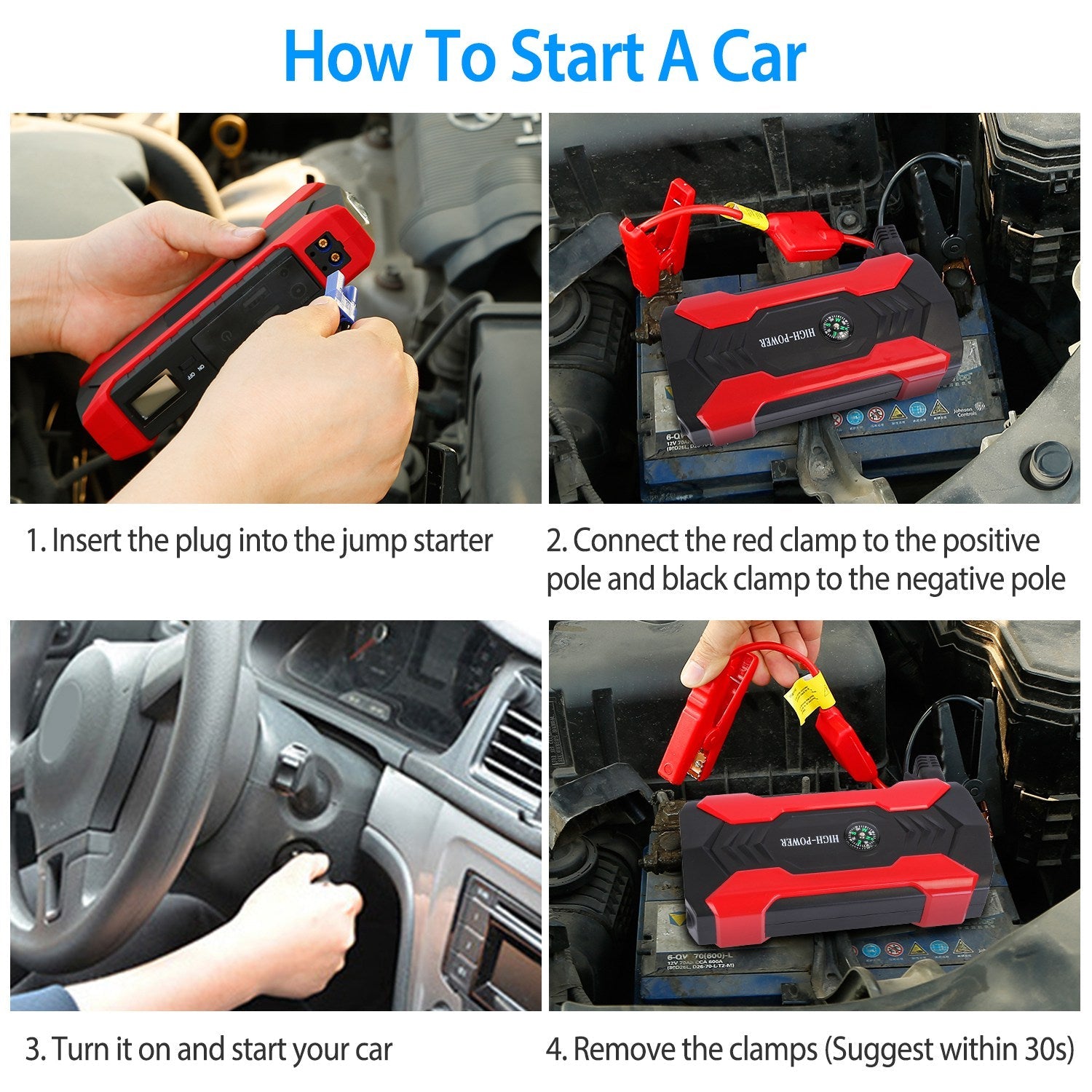 Car Jump Starter 800A 28000mAh with LCD & LED Light